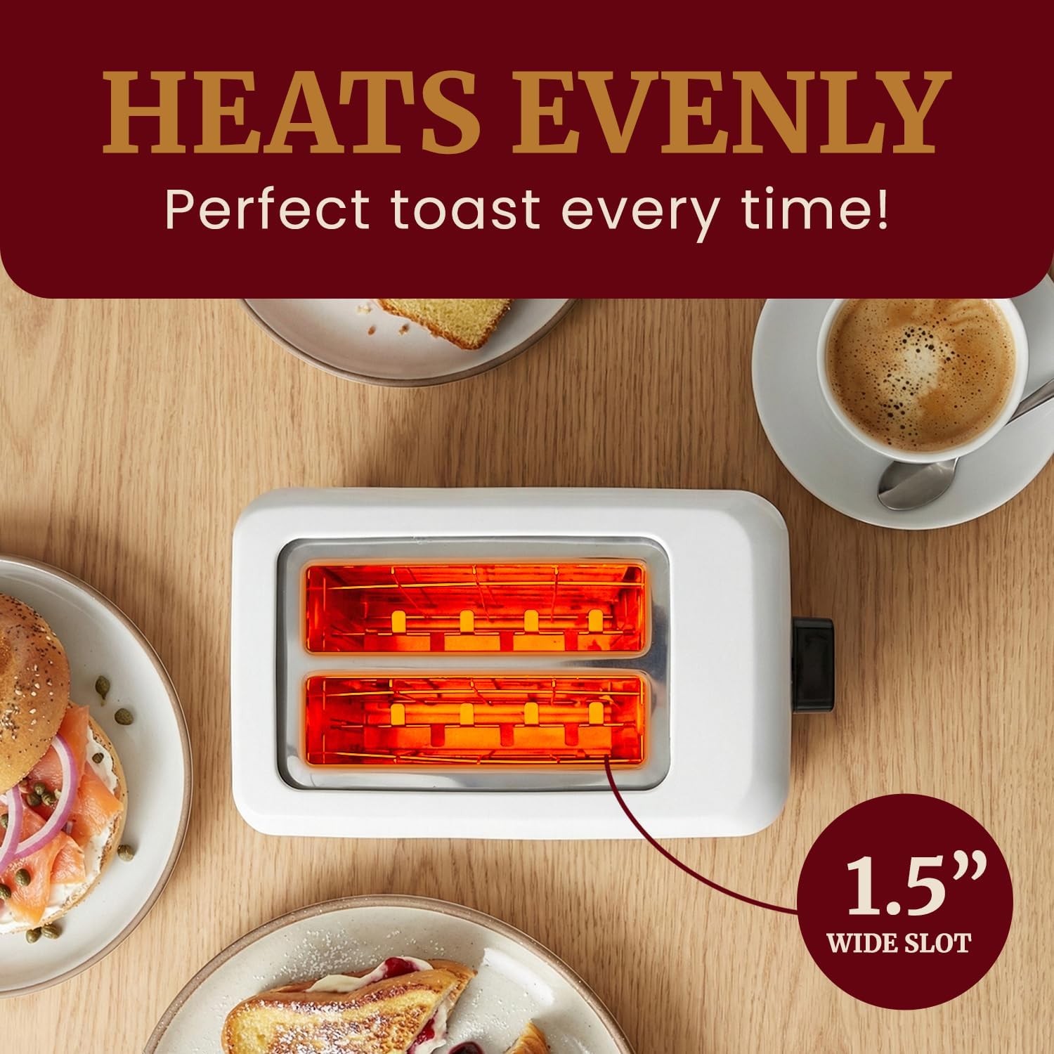 Elite Gourmet ECT-1027 Cool Touch Toaster, 7 Toast Settings Cancel Functions, Slide Out Crumb Tray, Extra Wide 1.5" Slots for Bagels Waffles Specialty Breads, Puff Pastry, Snacks, White