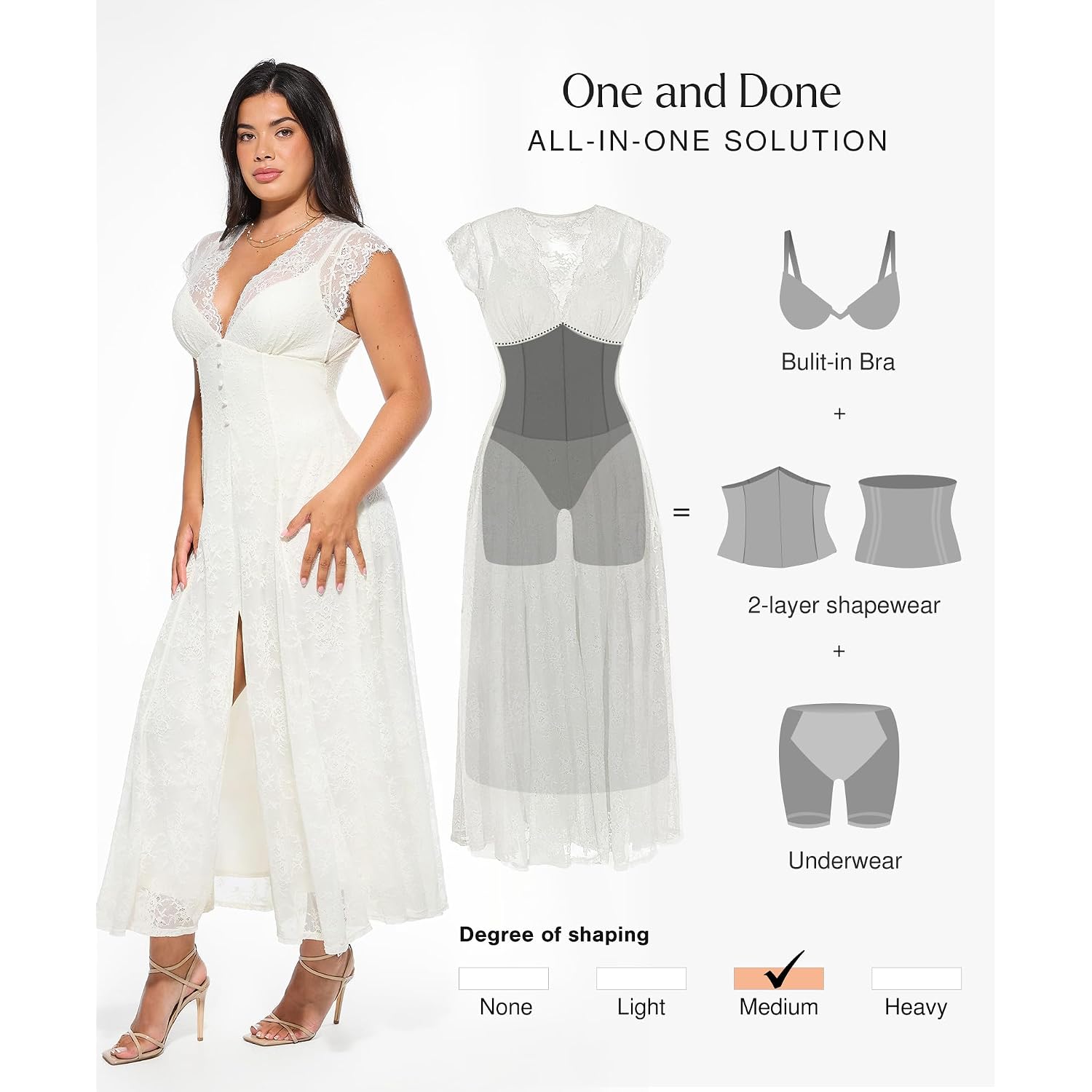 Popilush Women'S Lace Formal Cocktail Sleeveless V Neck Maxi Shapewear Dress Wedding Guest Mother Of Bride Split Dresses