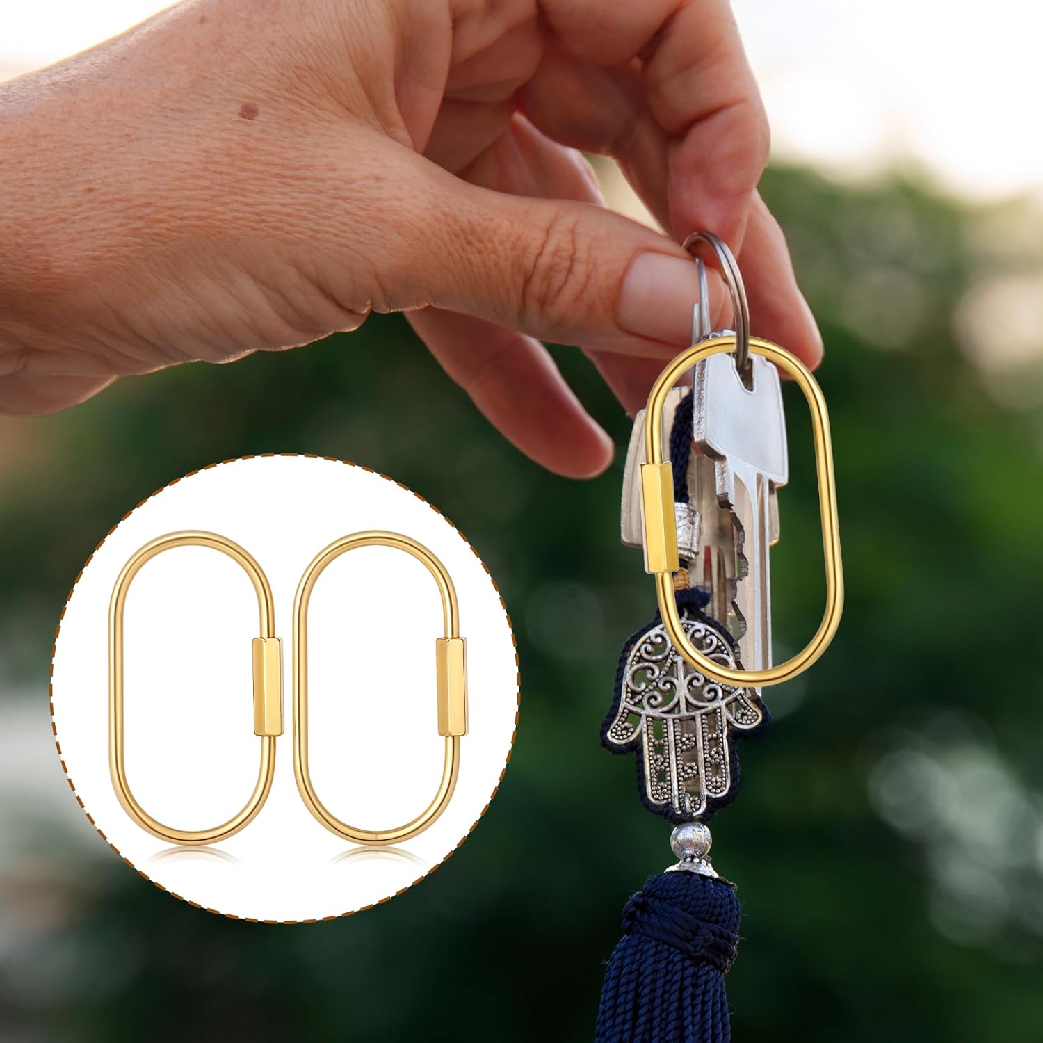 2.52 x 1.34 Inch 2 Pcs Brass Screw Lock Keychain, Durable Brass Screw Lock Clip Key Ring, Simple Style Car Keychain for Men Women Gold