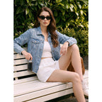 Evaless Womens Boyfriend Washed Crop Denim Jean Jacket Coat