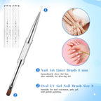 JJUNW 2 Pcs Double Ended Nail Builder Gel Brush, French Tip Brush Hard Gel for Nails, Brush Liner Brush Nails Hard Gel for Design Nails Professional Nail Art(White)