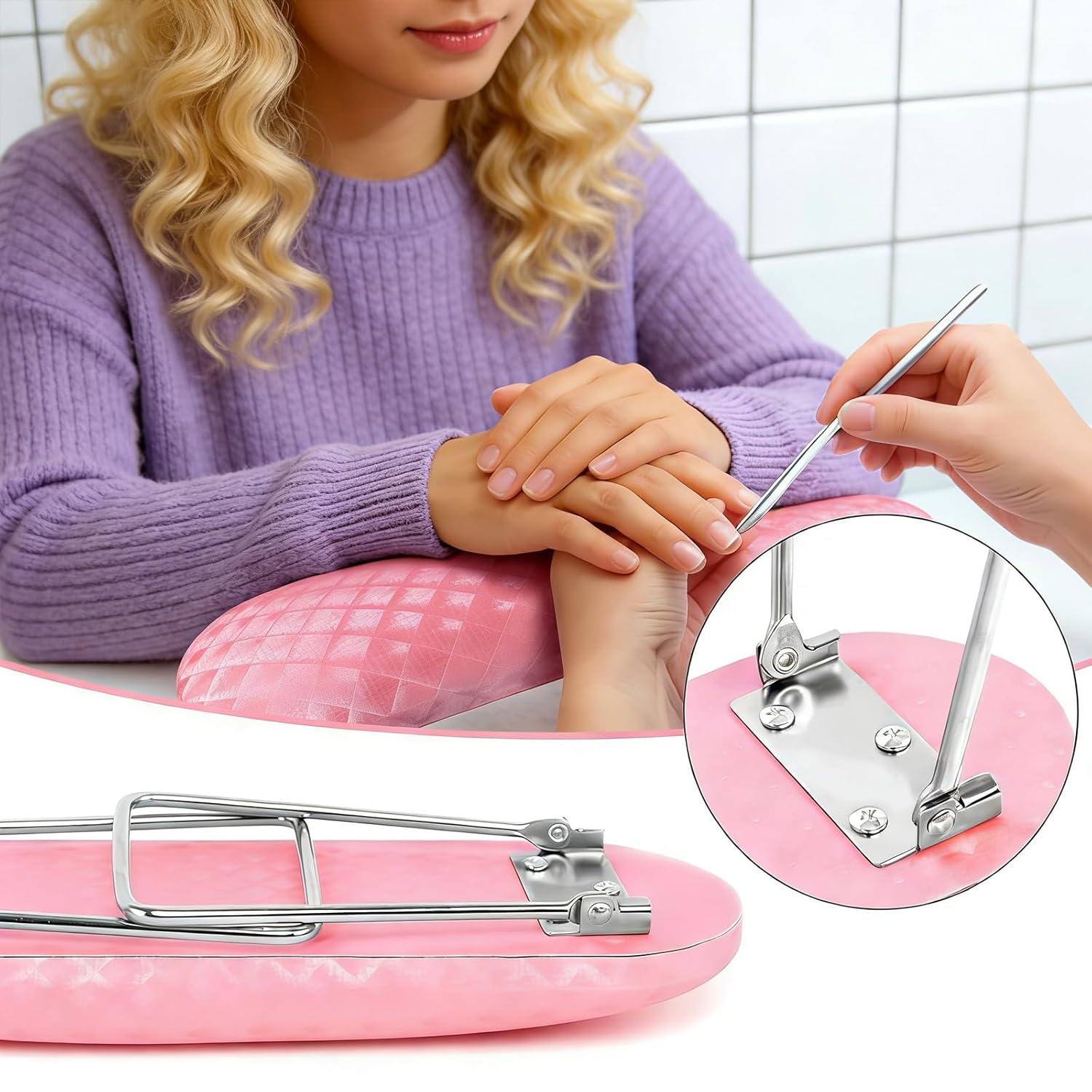 Krofaue Arm Rest for Nails Tech, Professional Microfiber Leather Nail Hand Rest Stand Arm Rest for Acrylic Nails Cushion Hand Holder with Non-slip - Nail Technician Use Must Have (Pink)