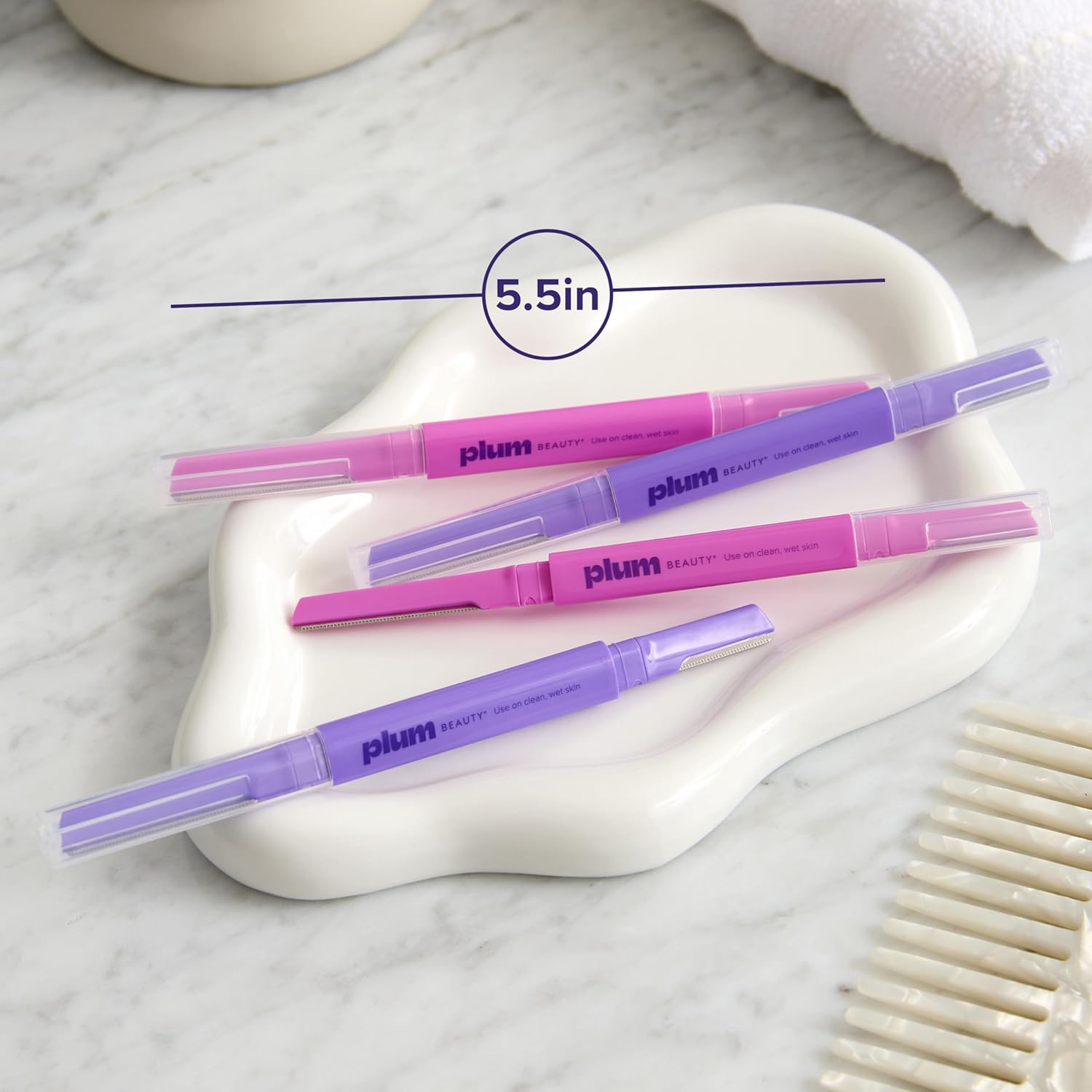 Plum Beauty Double-Sided Dermaplaning Razors (4-Pack) – Dual-Blade Facial Razors for Women - Precision & Large Blades for Brows, Upper Lip, & Cheeks - Peach Fuzz Remover & Exfoliating Face Tool