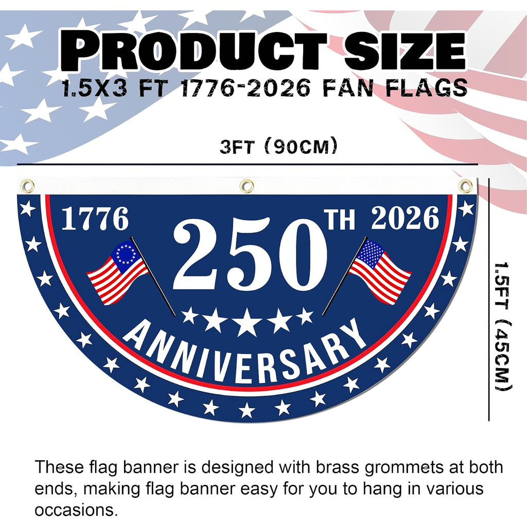 2Pcs Usa Anniversary 250Th Flag, 1.5X3 Ft Anniversary Fan Flags, Yard Signs Hanging Decor For Outdoor, Front Door, Porch, Welcome Backdrop With Brass Grommets (Style 1)