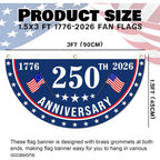 2Pcs Usa Anniversary 250Th Flag, 1.5X3 Ft Anniversary Fan Flags, Yard Signs Hanging Decor For Outdoor, Front Door, Porch, Welcome Backdrop With Brass Grommets (Style 1)