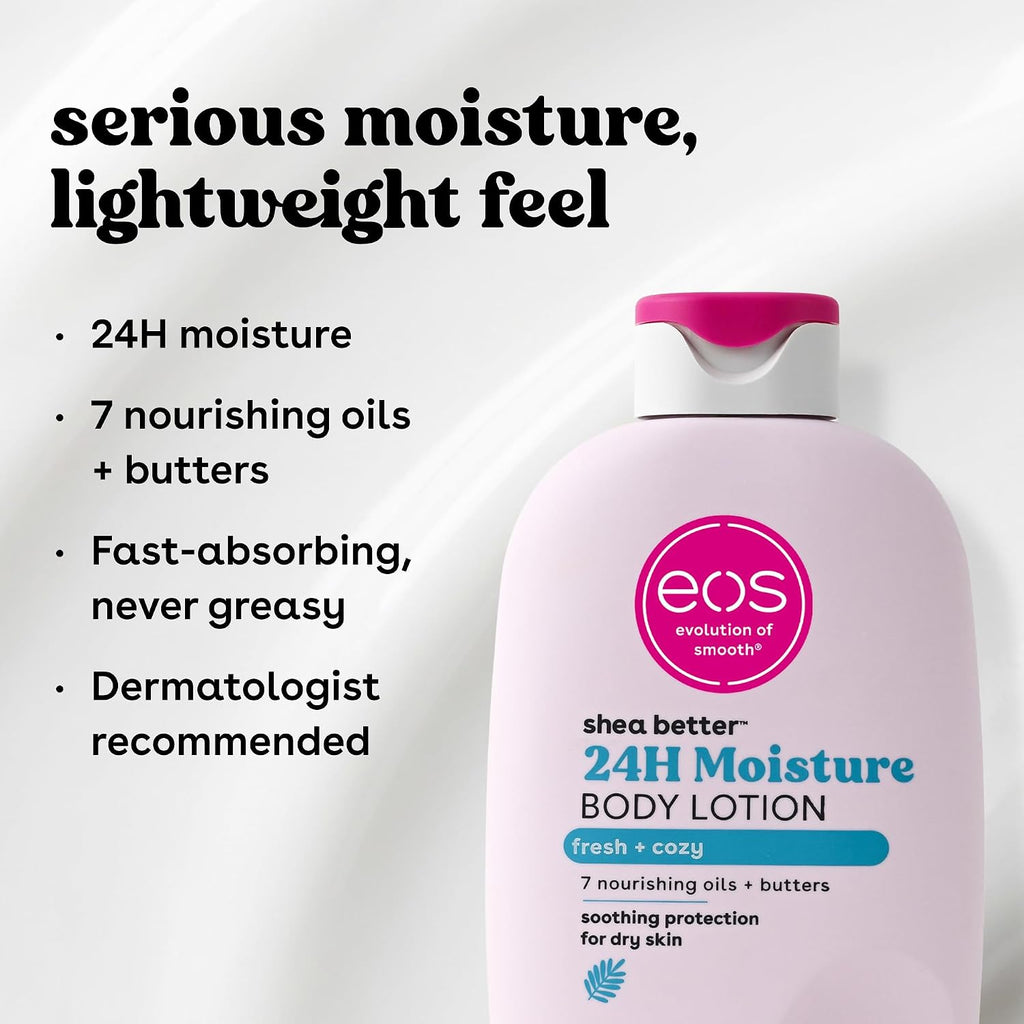 Eos Shea Better Body Lotion, Fresh & Cozy, 24-Hour Moisture Skin Care, Lightweight & Non-Greasy, Natural Shea, Vegan, 16 Fl Oz