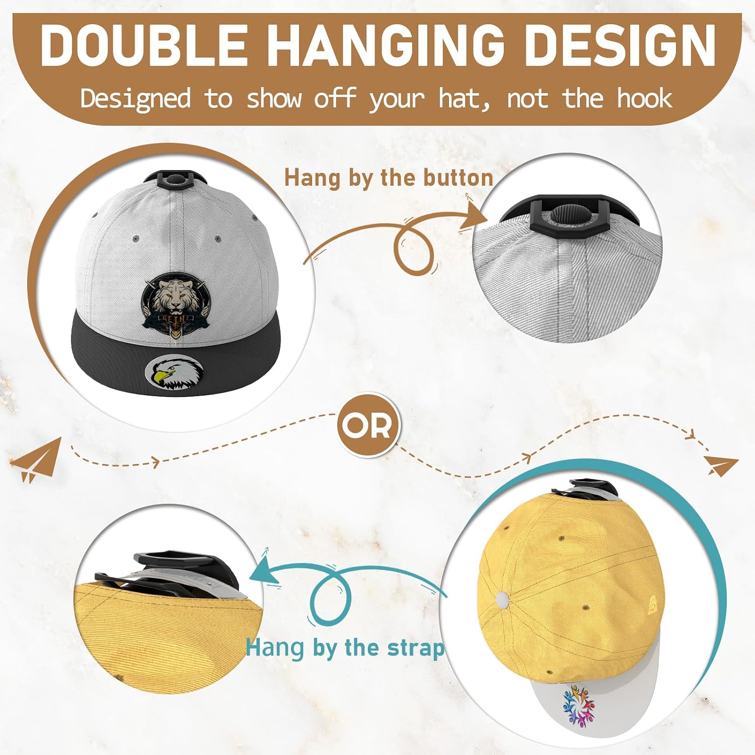 Niunuerga 22 Pack Adhesive Hat Hooks For Wall, Super Strong Hat Rack For Baseball Caps, Hat Organizer Display For Home Decor, Hat Hangers Holder For Wall, Door, Closet, No Drilling (Black)