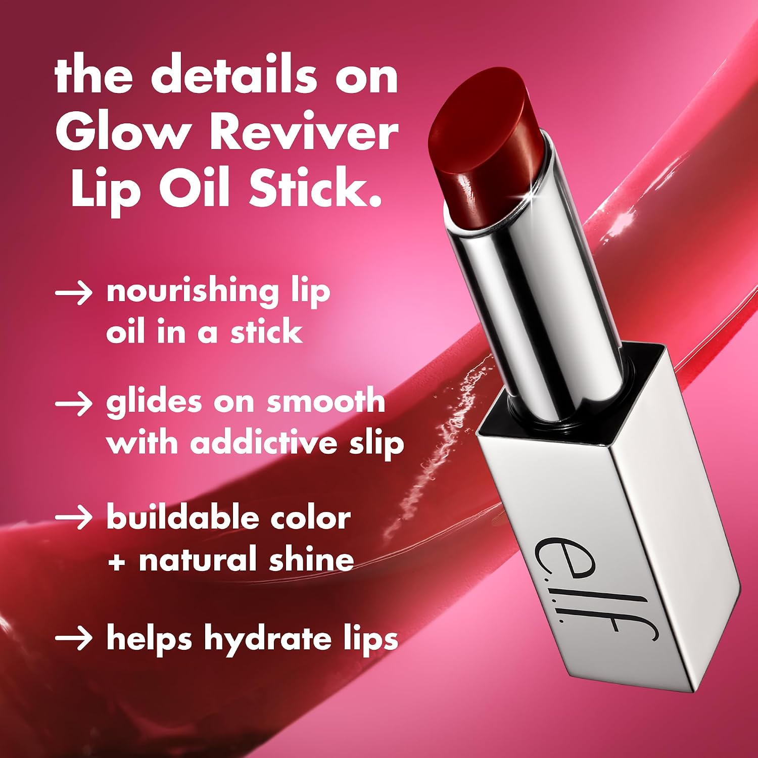 E.L.F. Glow Reviver Lip Oil Stick, Tinted, Non-Sticky & Hydrating For A Soft-Shine Finish, Vegan & Cruelty-Free, Rose Latte