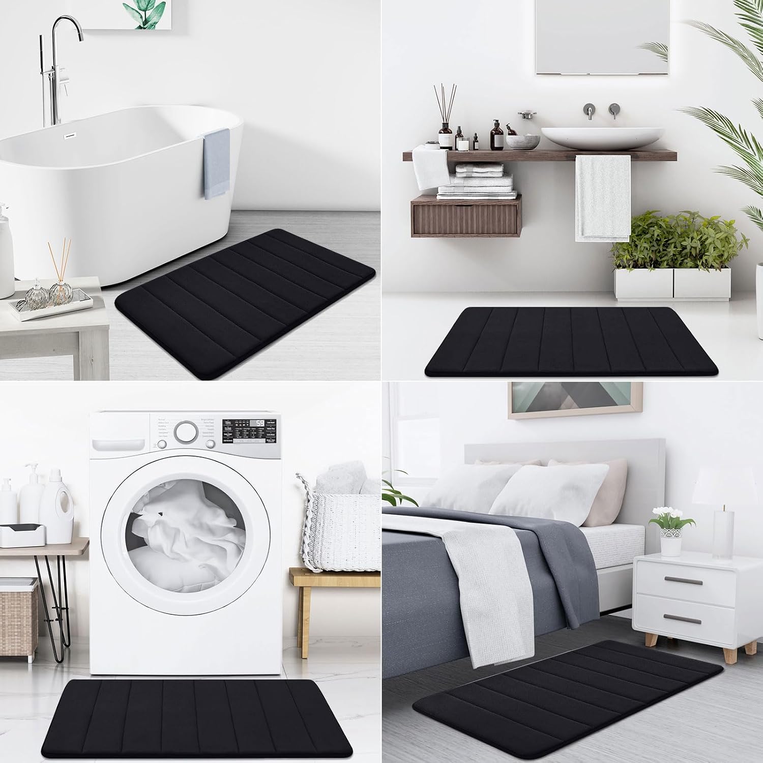 Memory Foam Bath Mat, 30" X 20", Ultra Soft Bathroom Rugs, Water Absorbent And Machine Washable Bath Rug For Bathroom, Shower, And Tub, Black