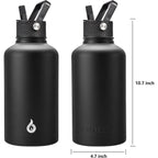 BJPKPK Half Gallon Insulated Water Bottles with Straw Lid, 64oz Large Water Jug, Stainless Steel Bottles with 3 Lids and Paracord Handle, Thermo for Hot & Cold Liquid, Black