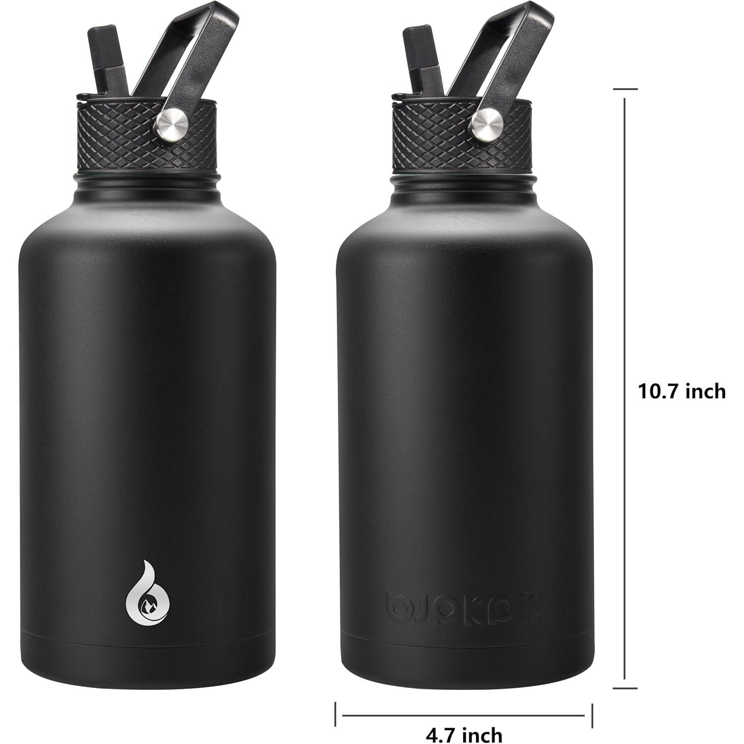 BJPKPK Half Gallon Insulated Water Bottles with Straw Lid, 64oz Large Water Jug, Stainless Steel Bottles with 3 Lids and Paracord Handle, Thermo for Hot & Cold Liquid, Black