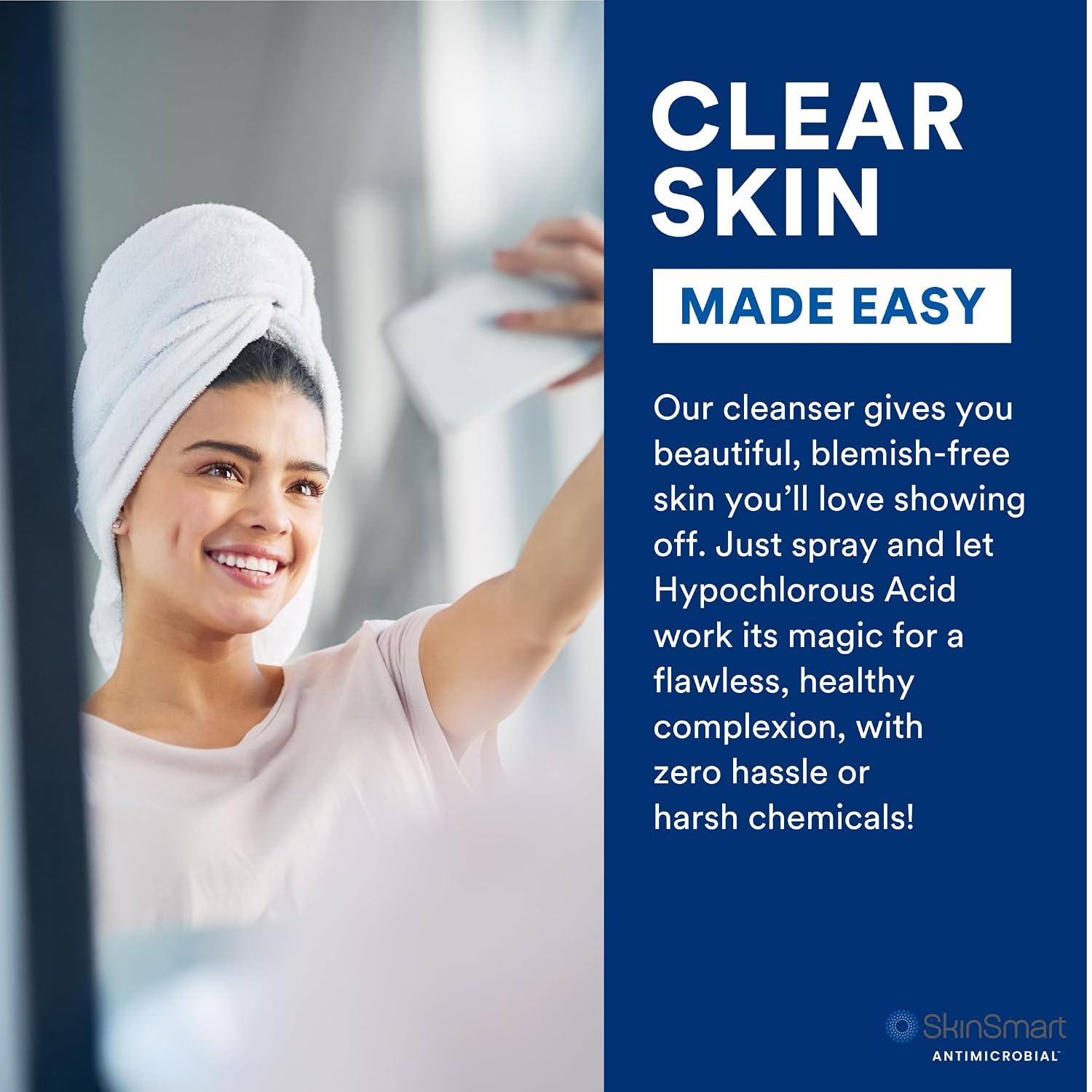 Skinsmart Antimicrobial Facial Cleanser For Breakouts & Blemishes; Hypochlorous Acid Formula Targets Bacteria To Reduce Skin Irritation And Flush Pores Clean, 8 Oz Spray, All Ages & All Skin Types