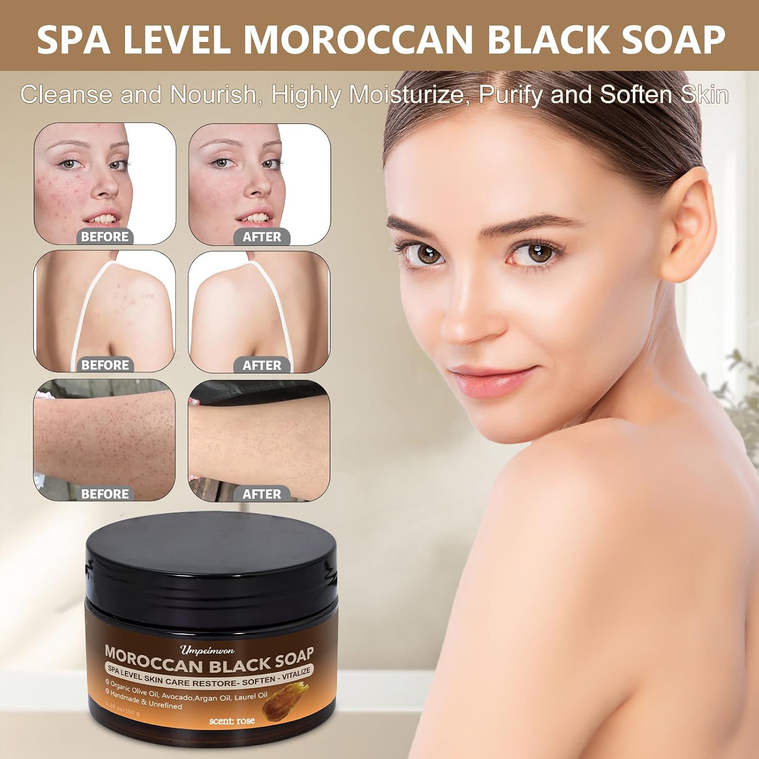 2 Pcs Moroccan Black Soap With Argan And Rose Oil, Spa Level Handmade Black Beldi Soap Exfoliating And Softening, Natural And Organic For Face, Body, Hair And Shave, Rose Scent, 5.29 Oz/150 G