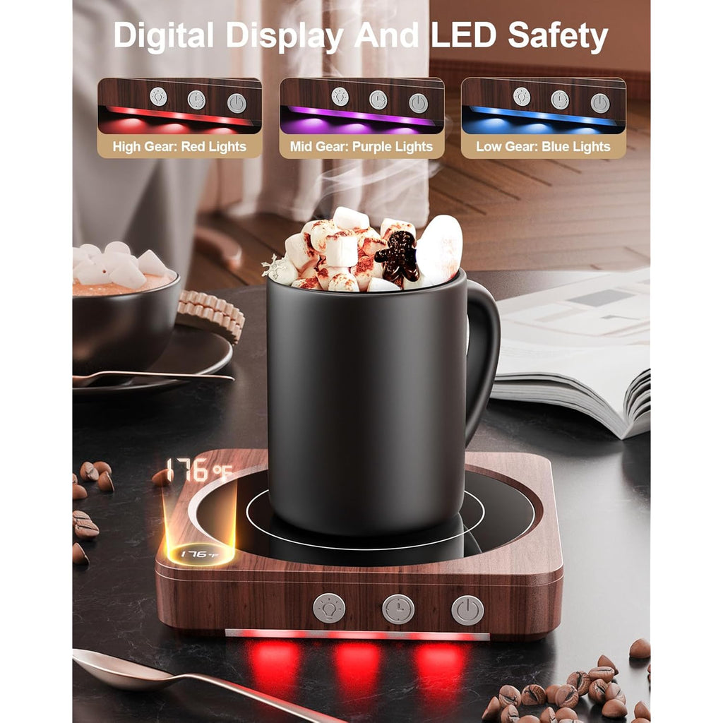 House Gem Mug Warmer - 36W Coffee Mug Warmer for Desk with Temperature Display, 2-12Hrs Auto Shut Off, Smart Candle Warmer - Ideal Coffee Gifts Accessories Keep Beverages Coffee Warmer (Wood) (Wood)
