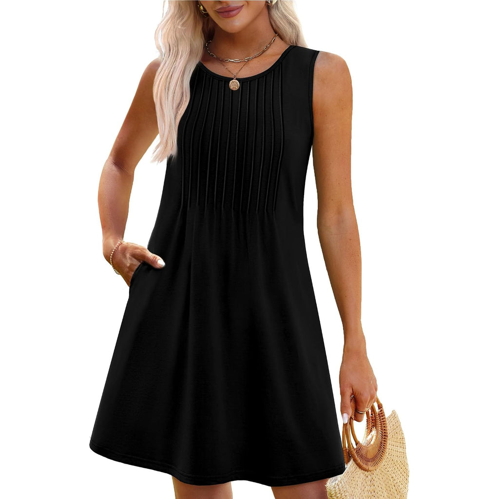 Ofeefan Summer Dresses For Women 2026 Loose Beach Vacation Casual Crew Neck Sleeveless Sundresses With Pockets Tank Dress
