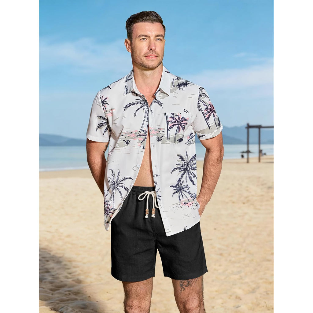 Comdecevis Men'S 5" Linen Shorts Casual Elastic Waist Drawstring Shorts For Lounge Summer Beach Vacation