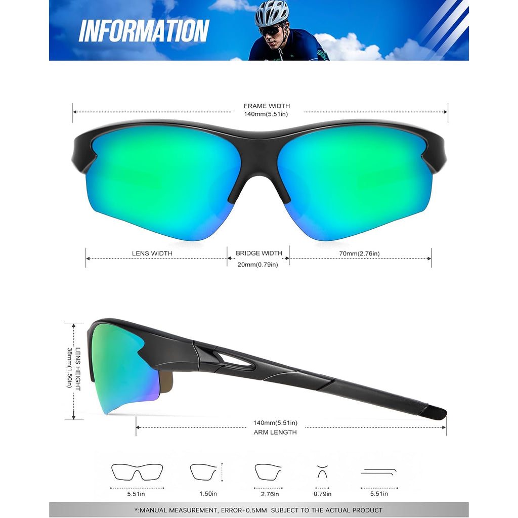 KALIYADI Sports Sunglasses for Men, Polarized Sun Glasses for Men Women Youth Baseball Softball with UV Protection (3 Packs) Purplish Red/Dark Blue/Blue Green