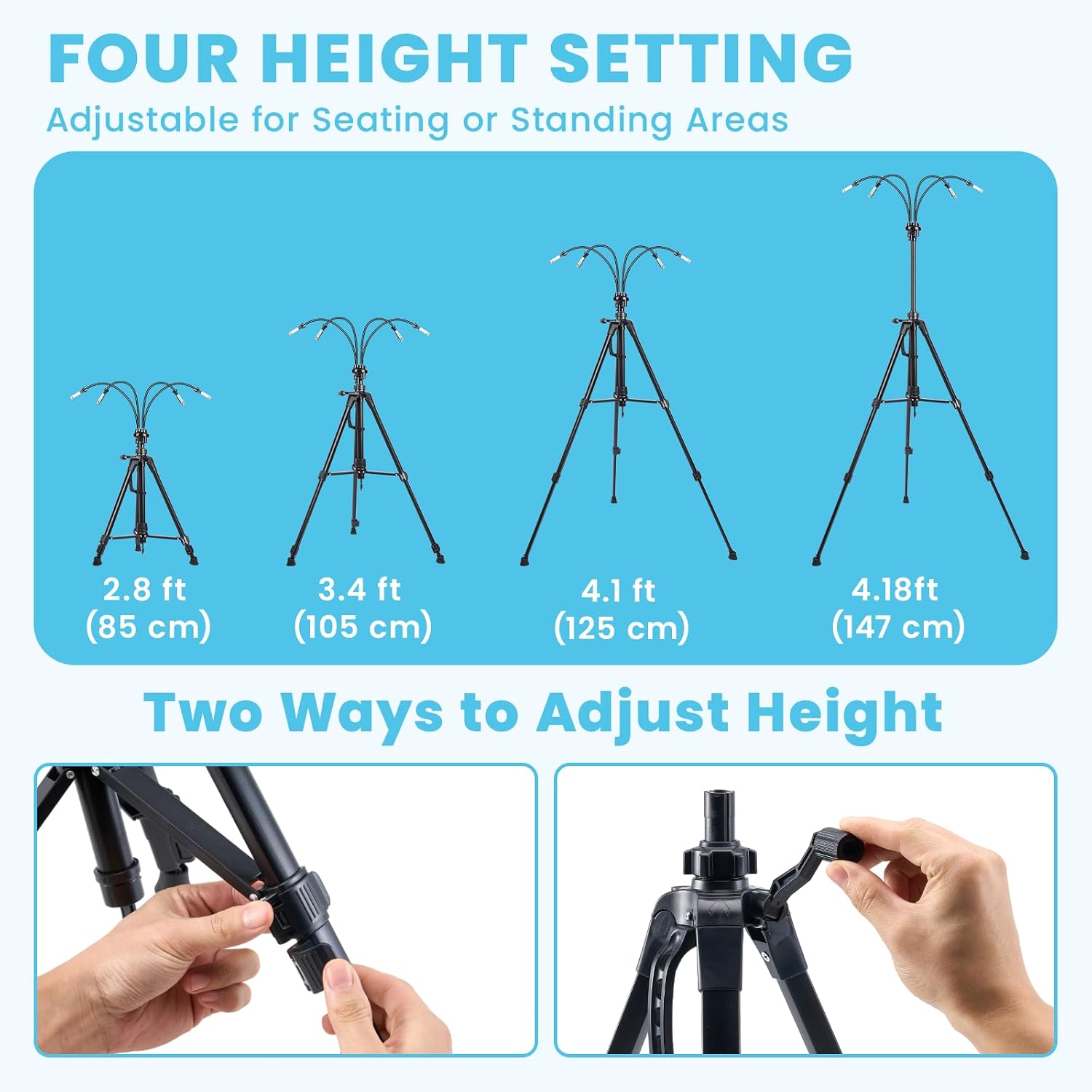 Standing Misters For Outside Patio, 4.8Ft Adjustable Height | Tripod Base, 26Ft Misting Hose, Portable Misting System For Backyard Tanning, Pool, Bbq Cooling & Garden Watering