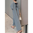 Chouyatou Women'S Casual Gingham Loose-Fit Swing Dress Cotton Lantern Puff Sleeve Plaid Midi Long Dress