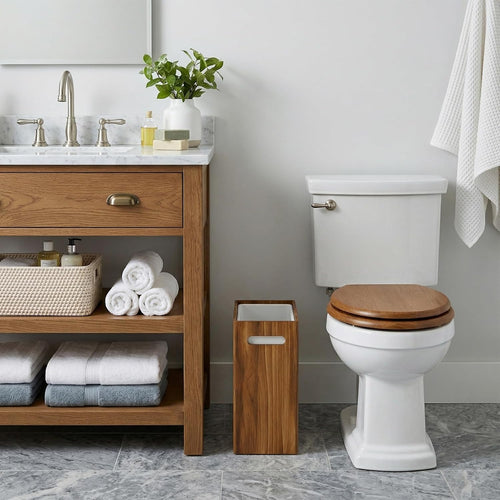 3 Gallon Wooden Trash Can With Liner,Small Solid Wood Bathroom Trash Can,Narrow Garbage Can,Decorative Waste Basket For Bathroom,Bedroom,Office