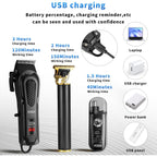 Pebsoa® Professional Men'S Hair Trimmer Set, Cordless Hair Clippers For Men, Includes A T-Shaped Trimmer And A Nose Hair Trimmer,Lcd Battery Level Display（Black）