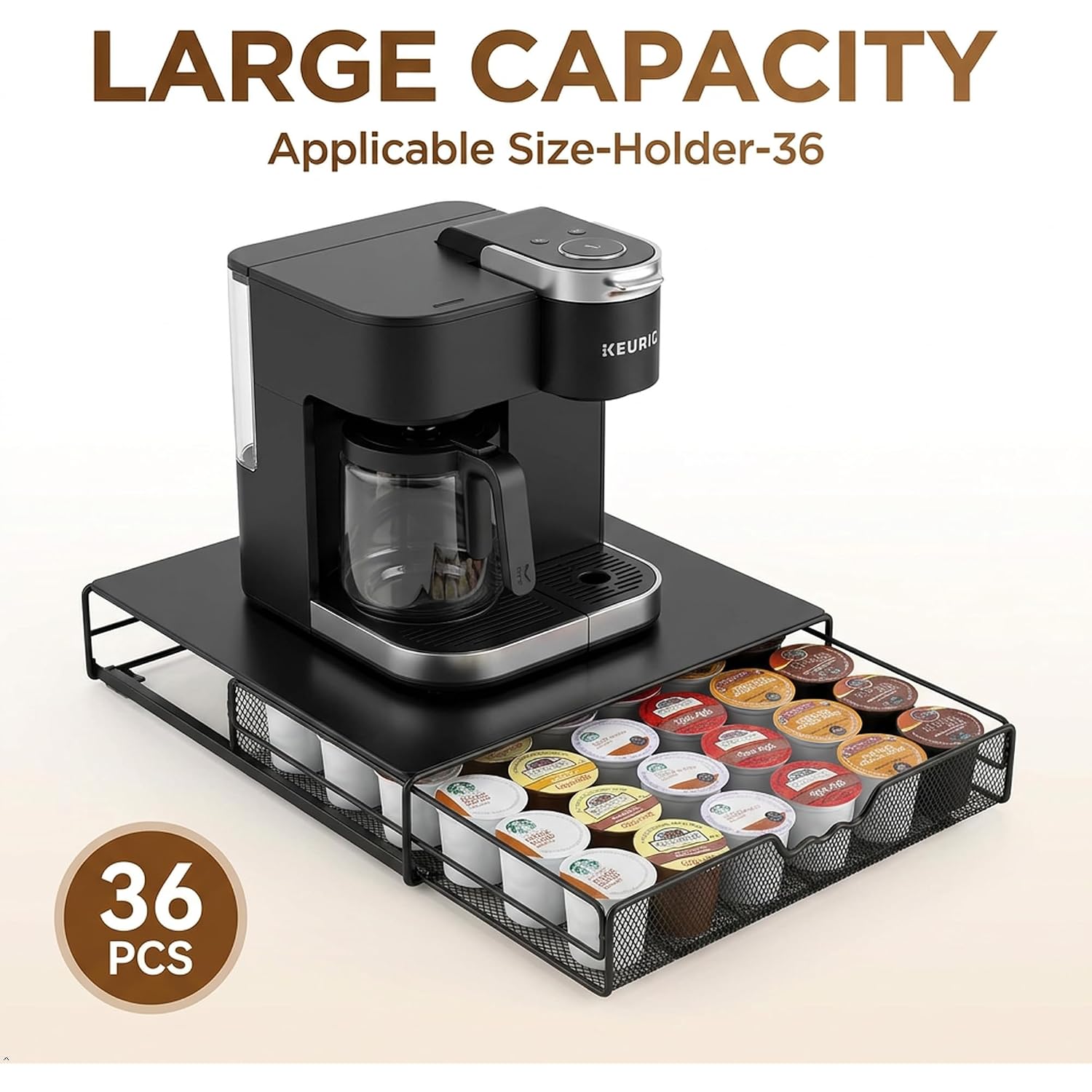Decobrothers K-Cup Holder Drawer For 36 Coffee Pods Storage, Black