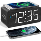 Dreamsky Wooden Digital Alarm Clock With Wireless Charging For Bedroom, Bedside Nightstand Clock With Charger Station, Usb Port, Large Numbers, Adjustable Volume, Brightness Dimmer, Dst