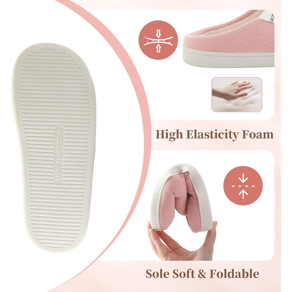 HUXMEYSON Slippers for Women, Womens Slippers Indoor Outdoor with Memory Foam, Cozy & Warm House Slippers for Woman with Anti-Slip Rubber Sole