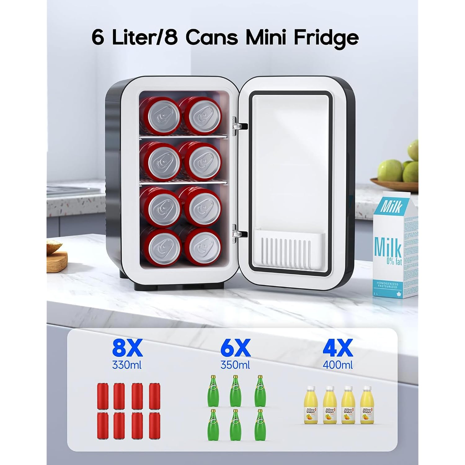 Mini Fridge, 6 Liter / 8 Can Small Refrigerator For Bedroom, Car, Office & Dorm, 110V Ac/Dc Portable Thermoelectric Cooler & Warmer For Skincare, Food, Drinks, Black