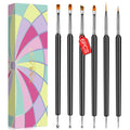 SAVILAND Nail Art Brushes Set - 6pcs Double-End Nail Art Tools Professional Nail Art Kit Dotting Tools Line Pen Painting Brushes for Gel Polish Nail Design French Manicure