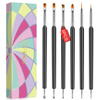 SAVILAND Nail Art Brushes Set - 6pcs Double-End Nail Art Tools Professional Nail Art Kit Dotting Tools Line Pen Painting Brushes for Gel Polish Nail Design French Manicure