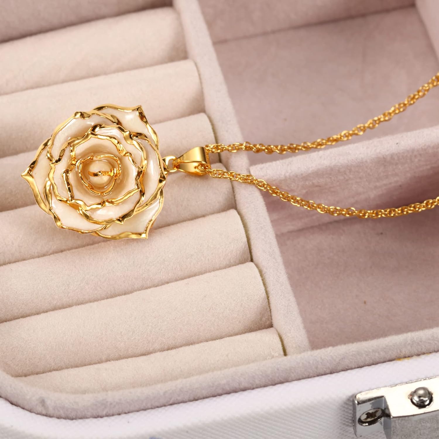 AliveRose Real Rose Gold Dipped Necklace Gifts for Women, 24K Gold Dipped Rose Pendant Necklace Jewelry Mothers Day Anniversaries Birthday Christmas Special Occasions Gifts for Her Mom Wife