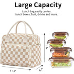 Lunch Bag Women Lunch Box For Women Adult Cute Insulated Lunch Bag Lager Cooler Lunch Tote Bags For Work Picnic (Beige-Brown Plaid)
