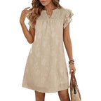 Womens Summer Dresses 2026 Ruffle Short Sleeve Casual V Neck Smocked Floral Burnout Mini Dress Sundress