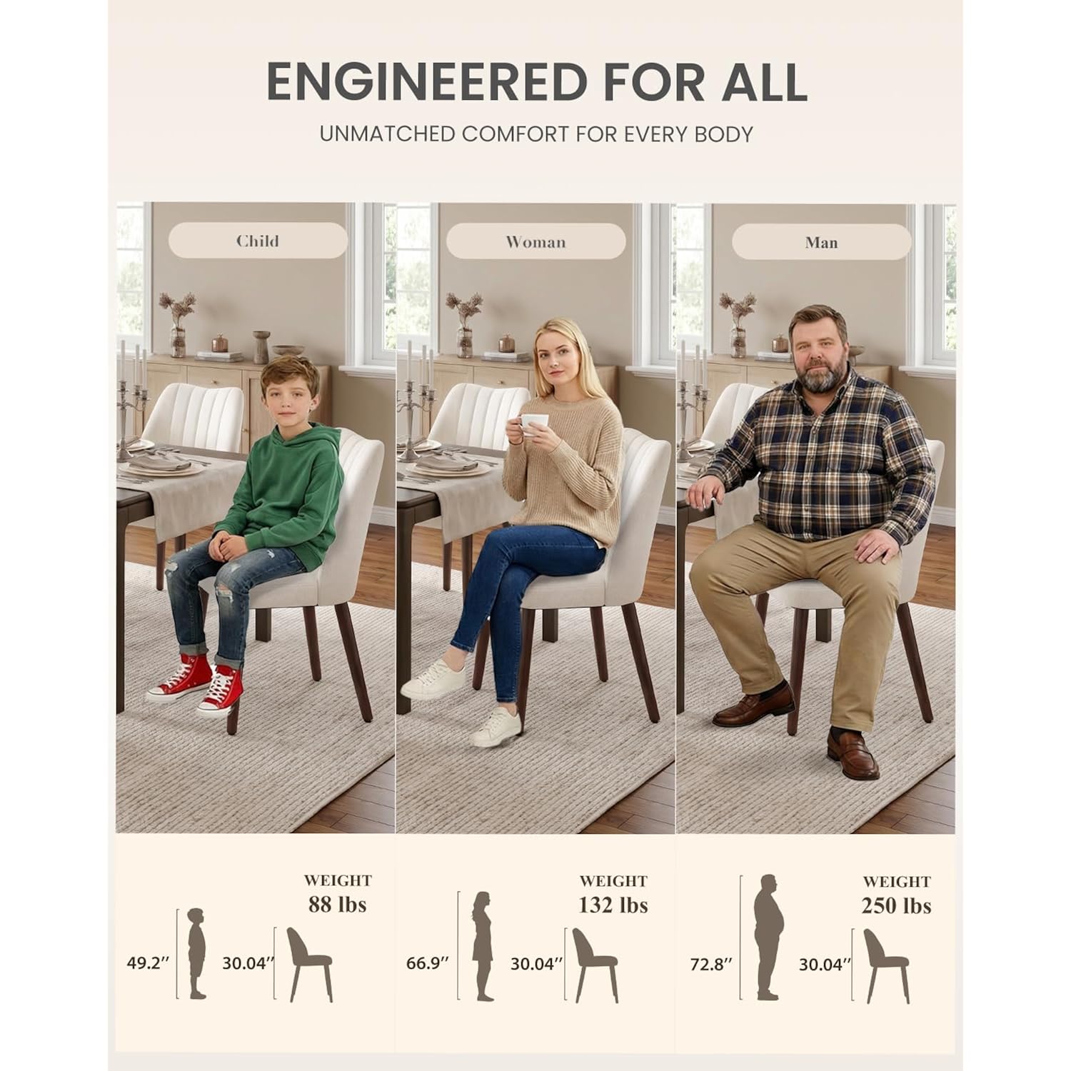 Upholstered Dining Chairs Set Of 4, Farmhouse Fabric Kitchen Chairs With Solid Wood Legs, Modern Dining Room Chairs For Restaurant & Cafe, Beige