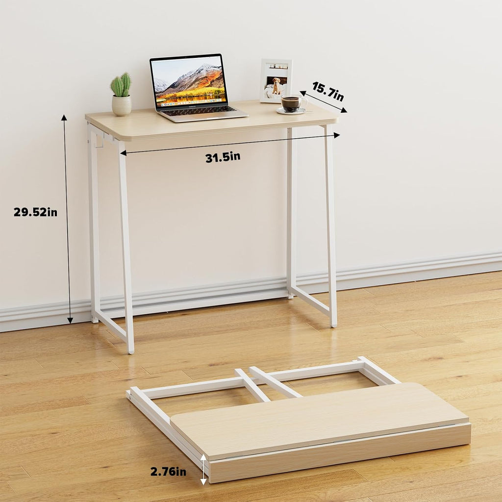 Wohomo Folding Desk, Small Foldable Desk 31.5" For Small Spaces, Space Saving Computer Table Writing Workstation For Home Office, Easy Assembly, Oak