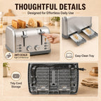 Toaster 4 Slice Retro Stainless Steel,Best Prime 4 Slice Toaster Wide Solt With 7 Shade Settings, Perfect For Waffles, Bagels And More Lainsten T-527