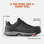 Brunt Ryng Low Top (Comp Toe) - 4" Lightweight Composite Toe Work Shoe - Eh Rated - Slip + Oil Resistant - Heat-Resistant Sole - Breathable, Flexible Fit - Adjustable