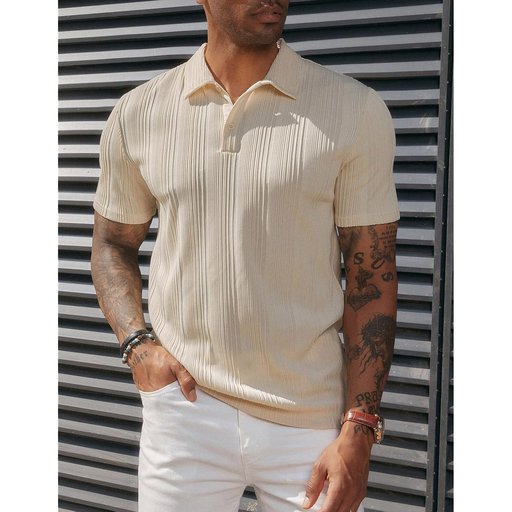 Pj Paul Jones Mens Polo Shirts Textured Knit Polo Stretchy Regular Fit Collared Golf Shirts