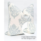 “The Naples” Floral Block Print Pillow Cover – Grey And White Blue Decorative Throw Pillow Cover – Grandmillennial Home Decor, 20" X 20"
