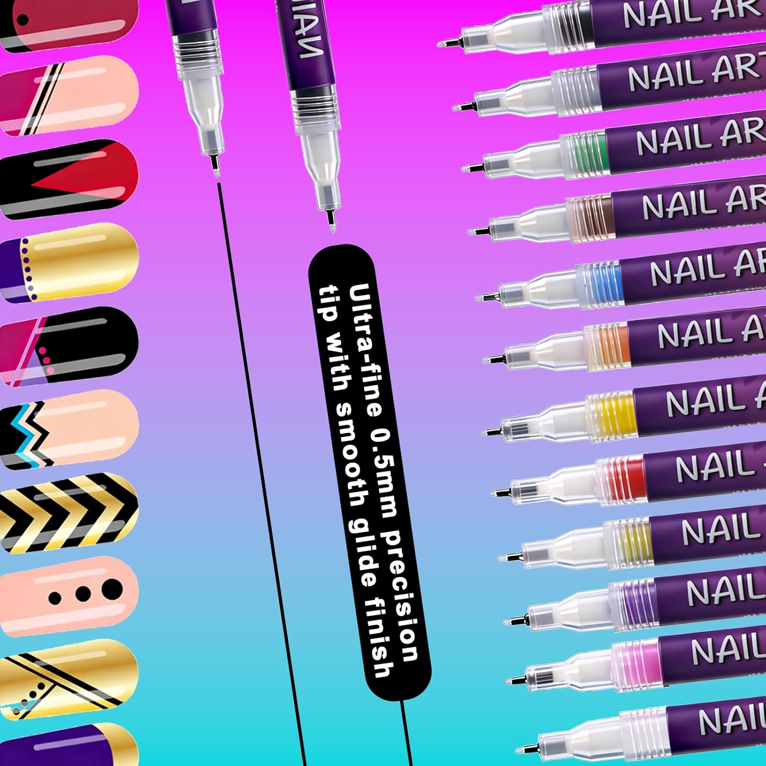 12 Colors Nail Art Pens Set for Painting Nail,Nail Art Markers for Kids Girls Women,Quick-Drying Nail Polish Pens Markers for Nail Art Painting,Fine-Tip Gel Nail Pens for Dotting, Lines,DIY Nail Art