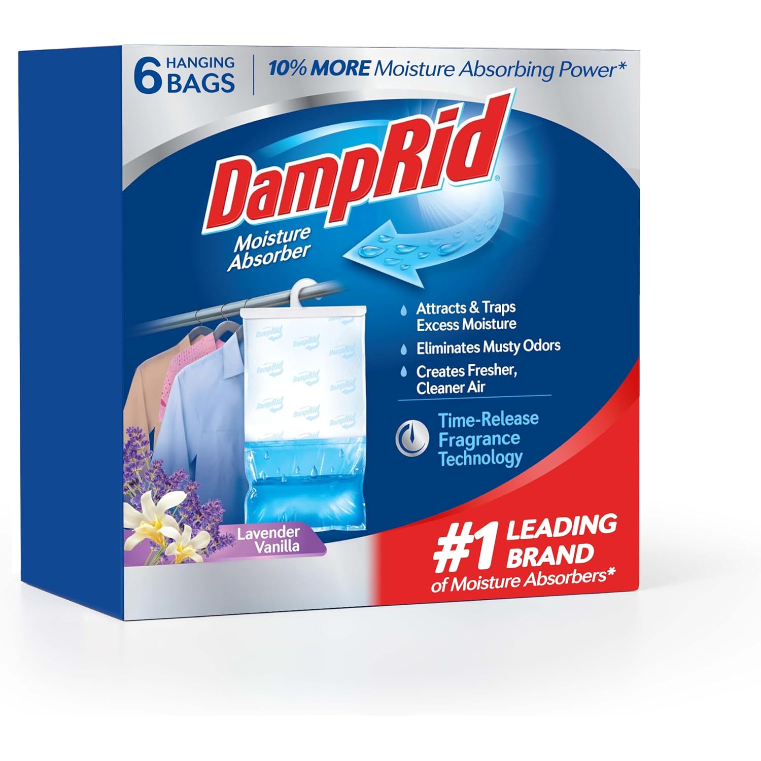 Damprid Lavender Vanilla Hanging Moisture Absorber, 15.4 Oz., 6 Pack - Eliminates Musty Odors For Fresher, Cleaner Air, Ideal Moisture Absorbers For Closet, 10% More Moisture Absorbing Power*
