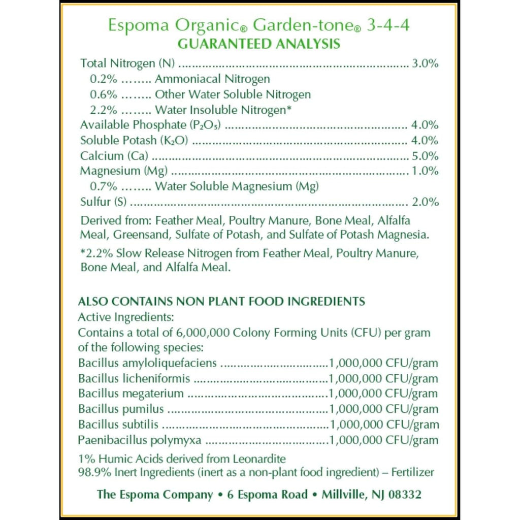 Espoma Organic Garden-Tone 3-4-4 Organic Fertilizer For Cool & Warm Season Vegetables And Herbs. Grow An Abundant Harvest Of Nutritious And Flavorful Vegetables – 4 Lb. Bag.