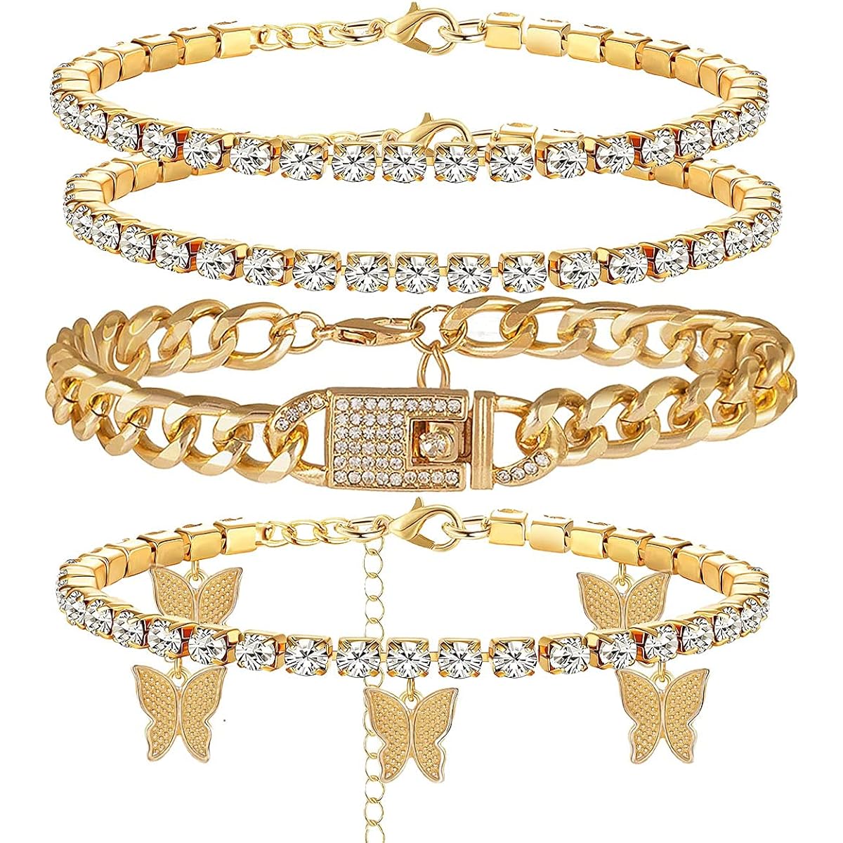yfstyle Butterfly Ankle Bracelet for Women Rhinestone Anklets Bulk Adjustable Layered Beach Ankle Bracelet Braided Chain Anklet Charm Ankle Bracelet Jewerly Gift