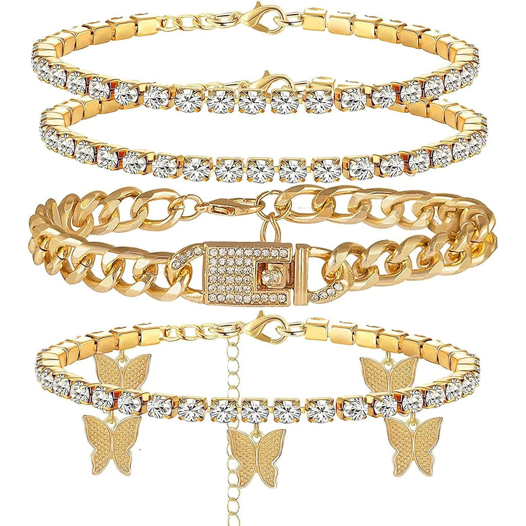 yfstyle Butterfly Ankle Bracelet for Women Rhinestone Anklets Bulk Adjustable Layered Beach Ankle Bracelet Braided Chain Anklet Charm Ankle Bracelet Jewerly Gift
