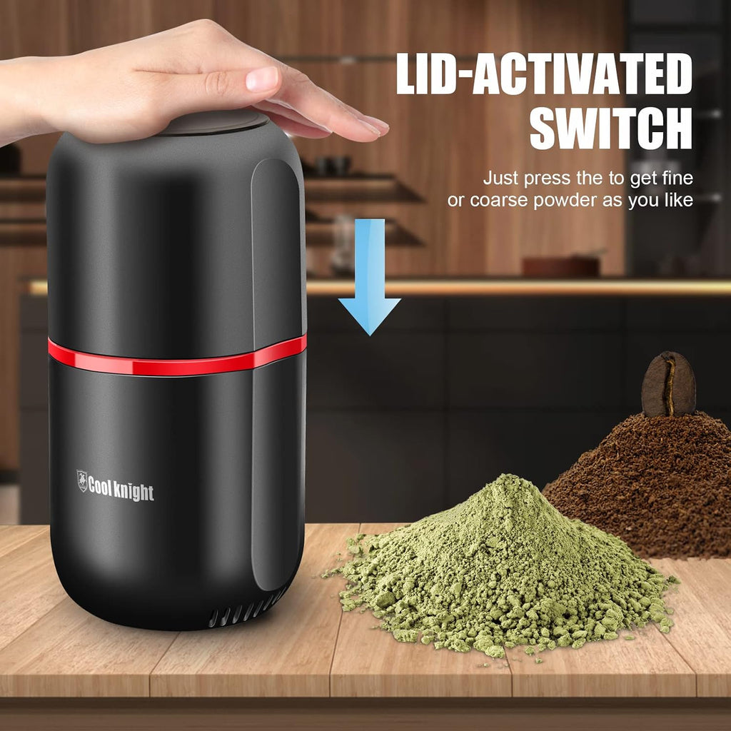 Cool Knight Herb Grinder [Large Capacity/Fast/Electric ]-Spice Herb Coffee Grinder With Pollen Catcher/- 7.5" (Black)