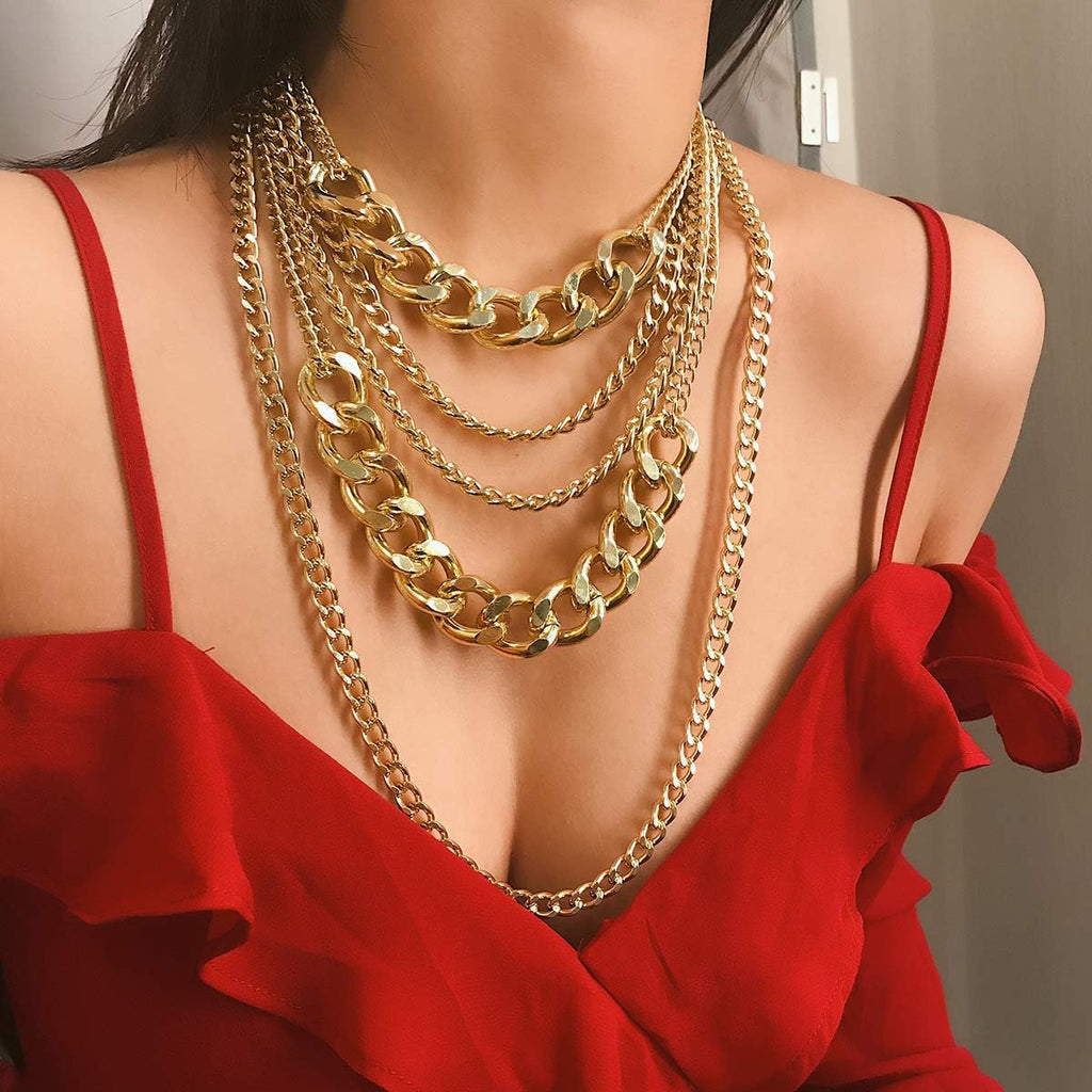 CSIYANJRY99 Chunky Gold Necklaces for Women,Multilayer Punk 80s Hip Hop Necklace,Layered Cuban Link Chain Statement Necklace 90s Freaknik Outfit Accessories for Women