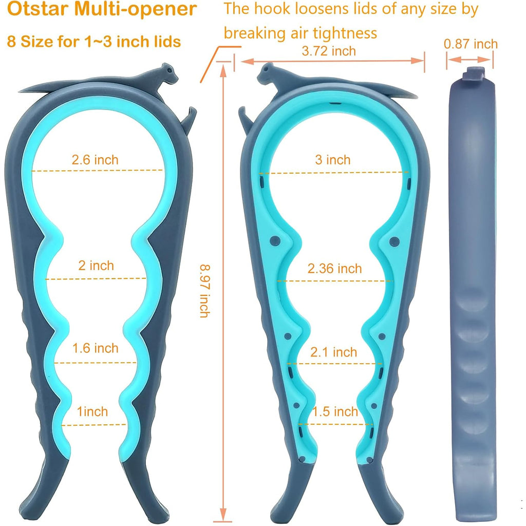 Otstar Jar Opener Bottle Opener And Can Opener For Weak Hands, Seniors With Arthritis And Anyone With Low Strength, Mutil Jar Opener Get Lids Off Easily (Blue And Grey)