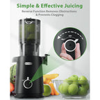 ECOSELF Juicer Machines Easy to Clean, With Wide Mouth & Large Feed Chute For Whole Fruits & Vegetables, Slow Masticating Juicer Hands-Free, Quiet Motor, Cold Press Juicer For Family, With Pusher