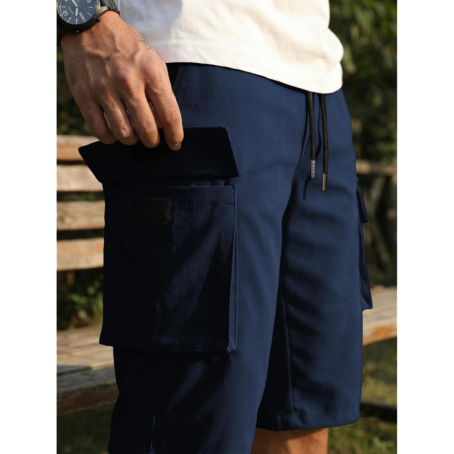 Jmierr Men'S 3/4 Length Cargo Shorts Elastic Waist Capri Pants With Zipper Pockets